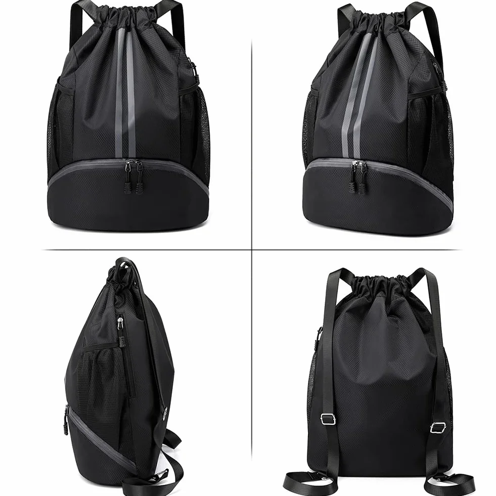 Veki Sac à Dos avec Cordon pour Homme Femme, Sac de Sport avec Compartiment Chaussures et Poche Humide, Bleu