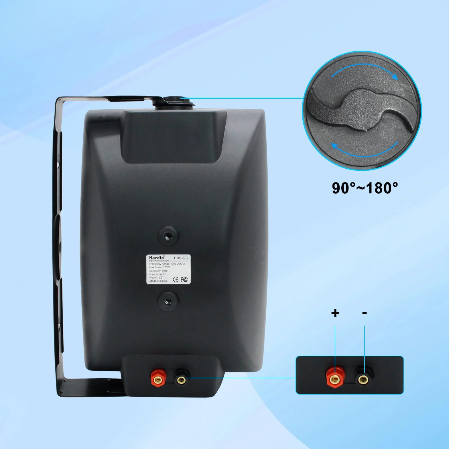 Herdio 6,5 Pouces 800 W Haut-parleurs passifs d'extérieur, 2 Voies, avec Basses, étanche Enceintes d'extérieur, adaptés pour terrasse, Porche, Jardin, intérieur ((4, Noir)