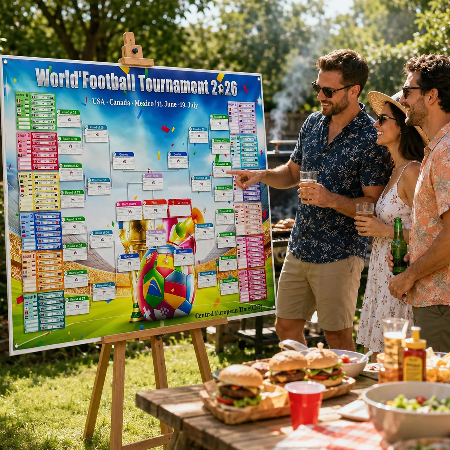 Affiche du Calendrier de la Coupe du Monde de Football 2026, 150 x 100cm, 48 Pays