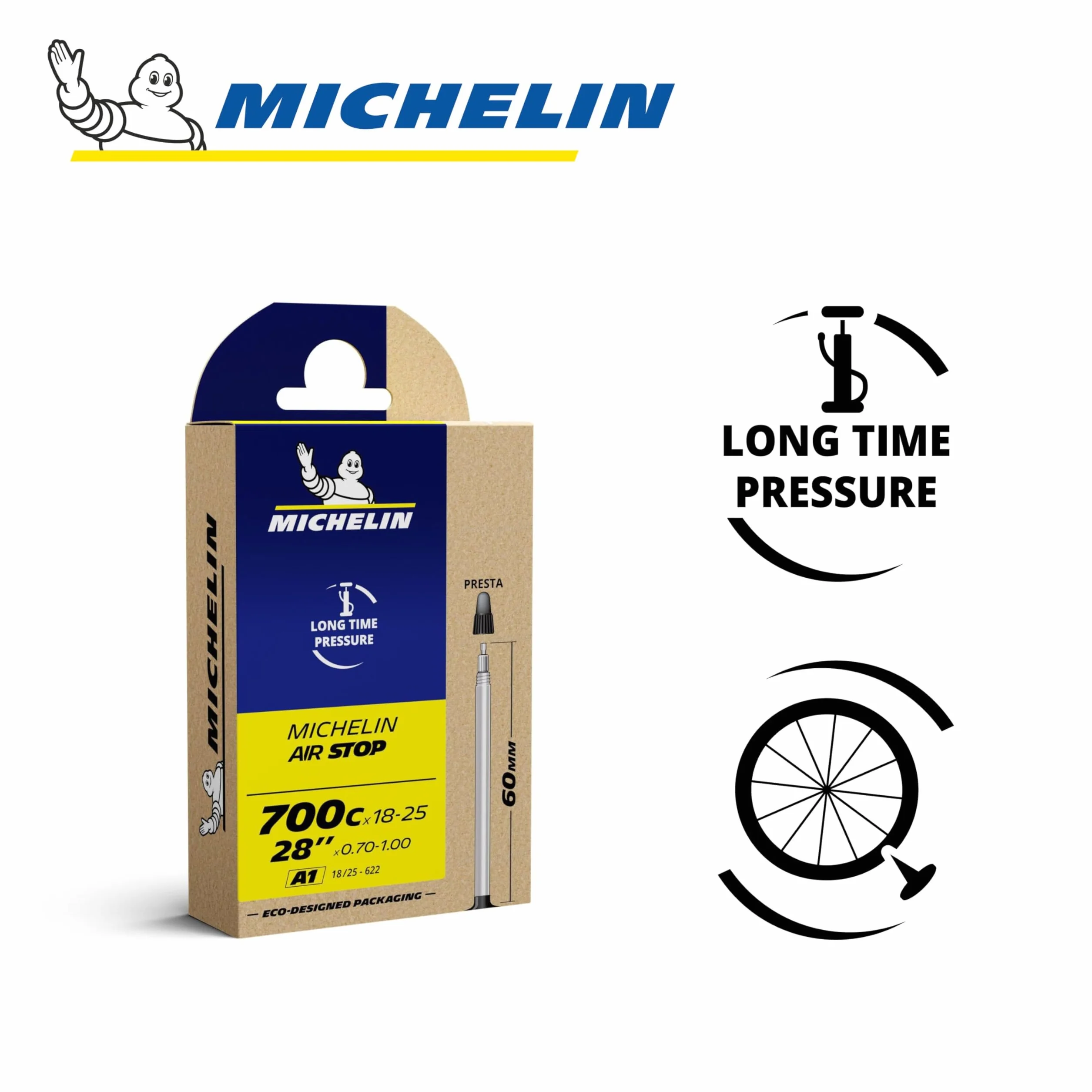 MICHELIN Chambres à Air AIRSTOP Lot de 2 Résistance Crevaisons Vélos City Route VTT