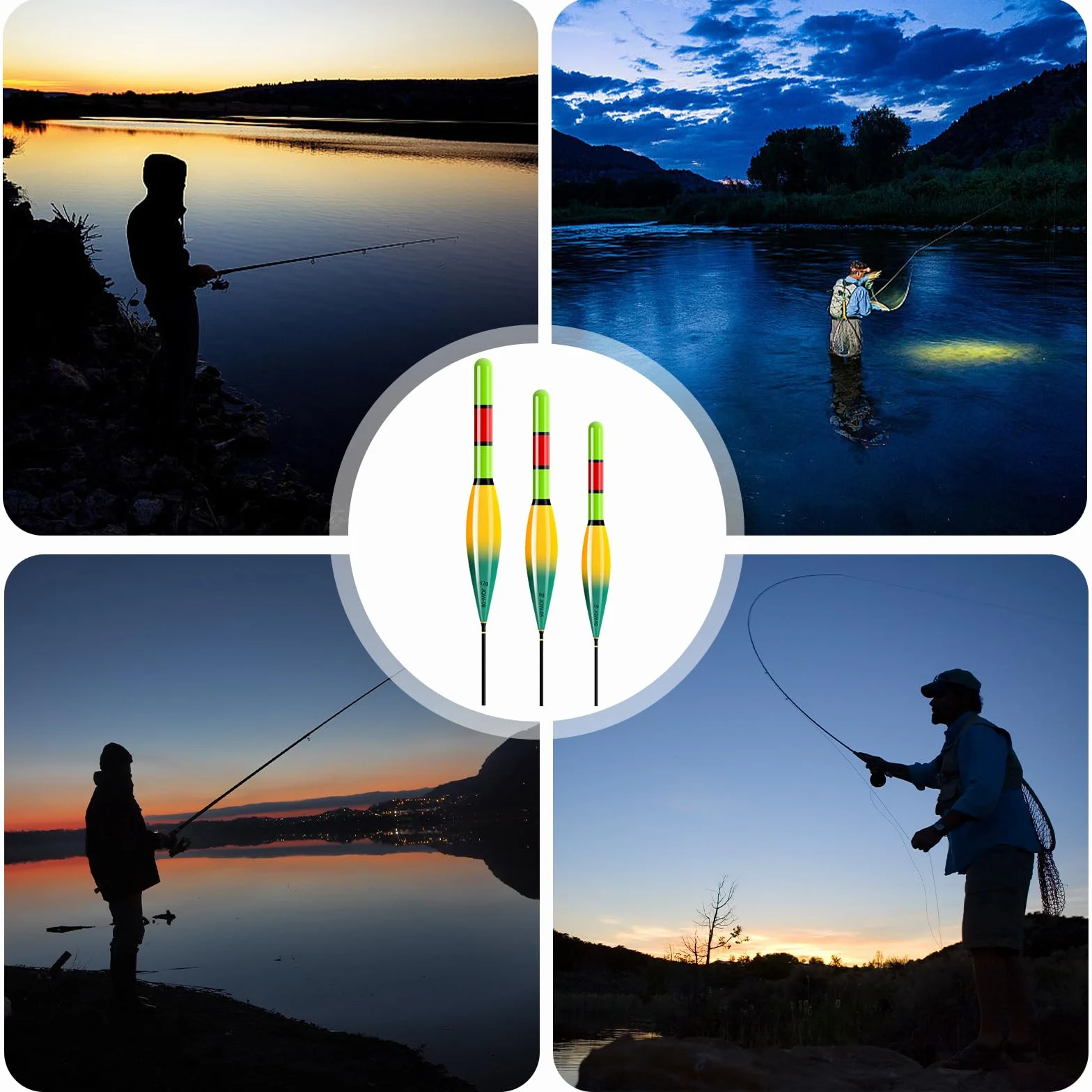 GAOUTO Lot de 3 flotteurs de pêche LED avec batterie CR425