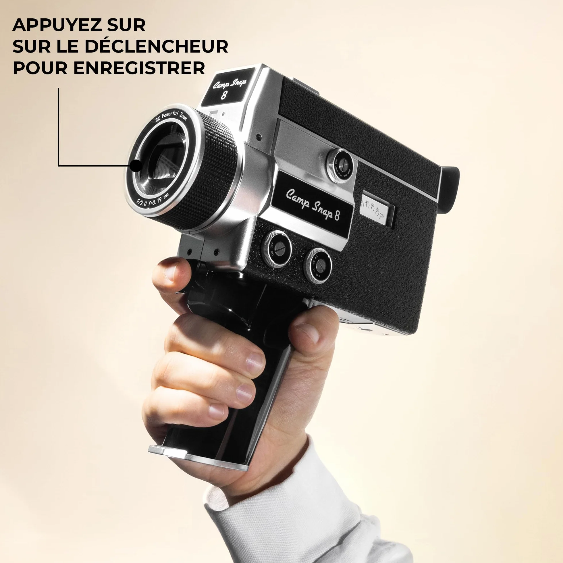 Camp Snap CS-8 Caméscope Numérique 2.7K Zoom Numérique 8X sans Écran avec Filtres Film Personnalisables Carte SD Incluse Batterie Rechargeable USB-C