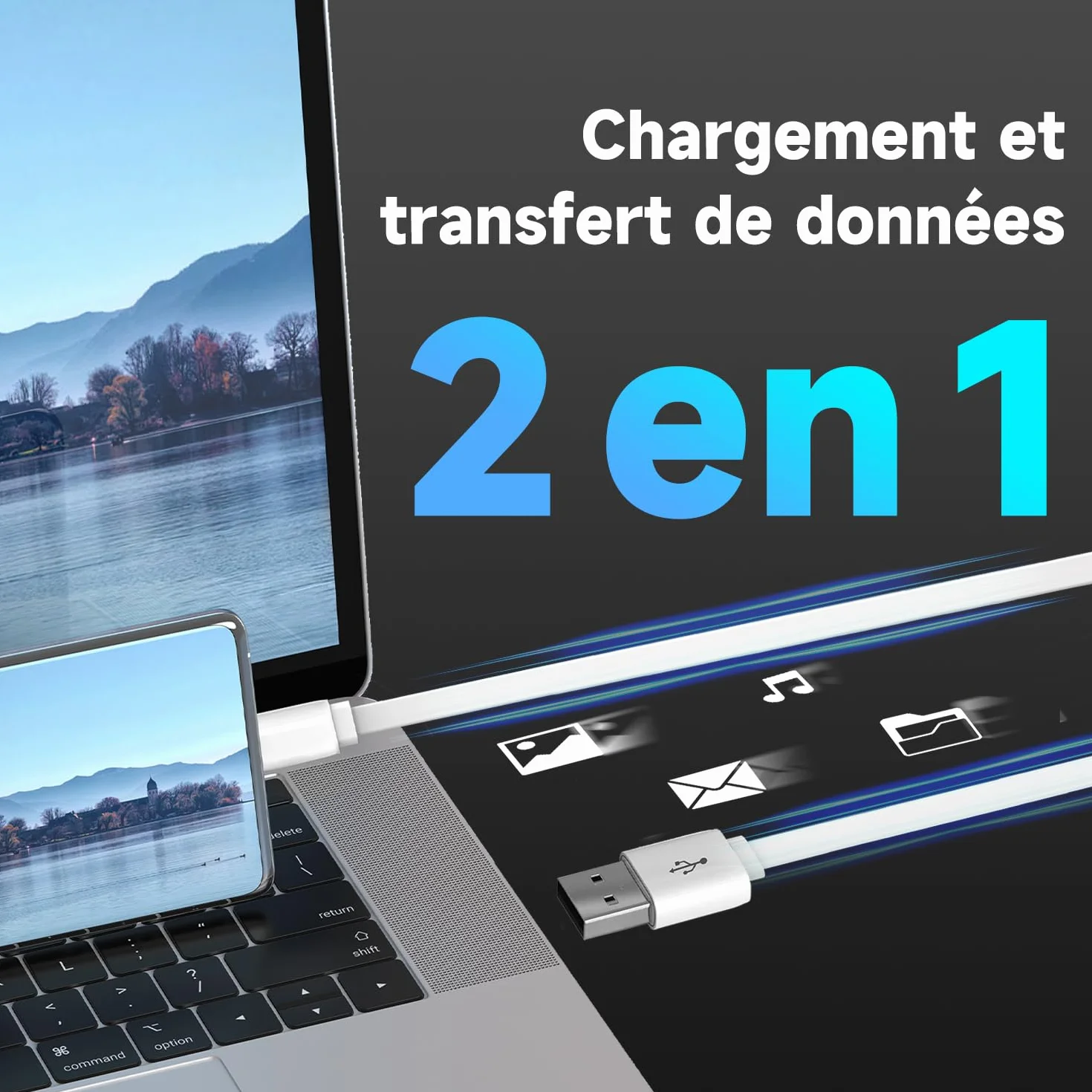 Câble d'extension d'alimentation plat de 5 m pour caméras de sécurité à domicile compatibles USB-C ou autres appareils (téléphone, manette Switch Pro, etc.), rallonge USB A vers type C pour