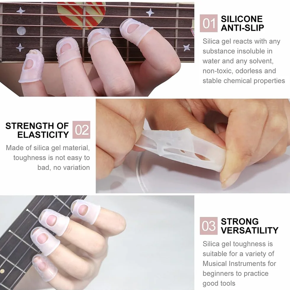 Protège Doigt Guitare - 30PCS Antidérapants 5 Tailles pour Débutants Guitare Ukulélé