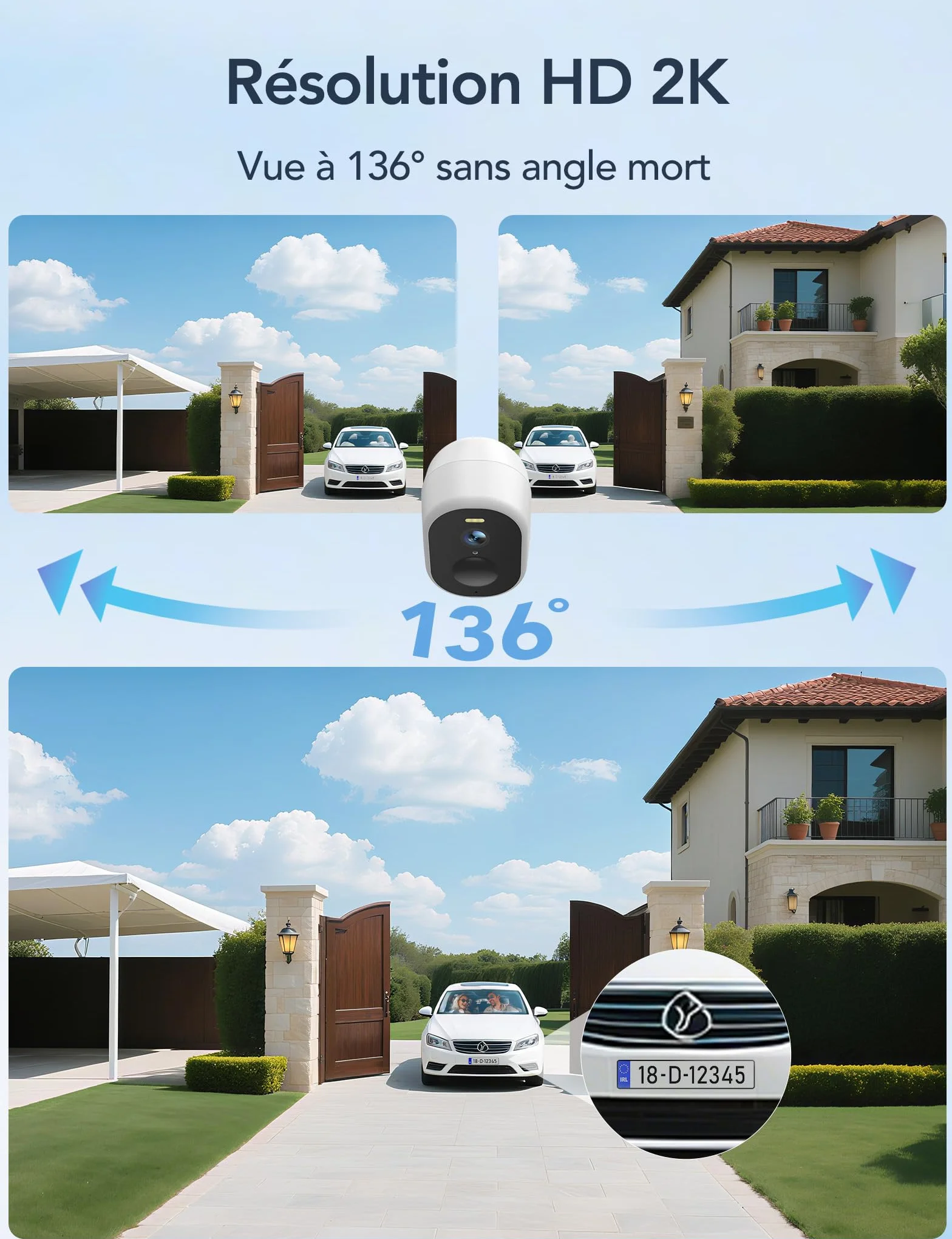 GNCC 2K Camera Surveillance WiFi Exterieure sans Fil Solaire 5/2.4GHz(Lot2) | Vision Nocturne Couleur, Détection Humaine AI, Détection de Mouvement, Audio Bidirectionnel, SD/Cloud, Compatible avec Alexa