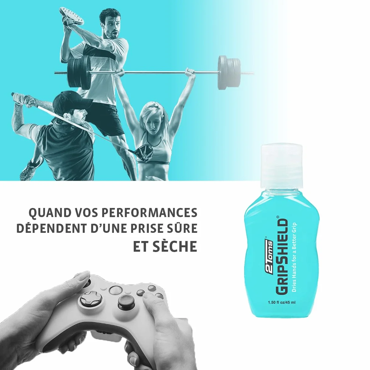 2Toms GripShield Lotion Anti-Transpiration 45 ml – Meilleure Grip pour Sports, Transparent pour Mains Athlètes