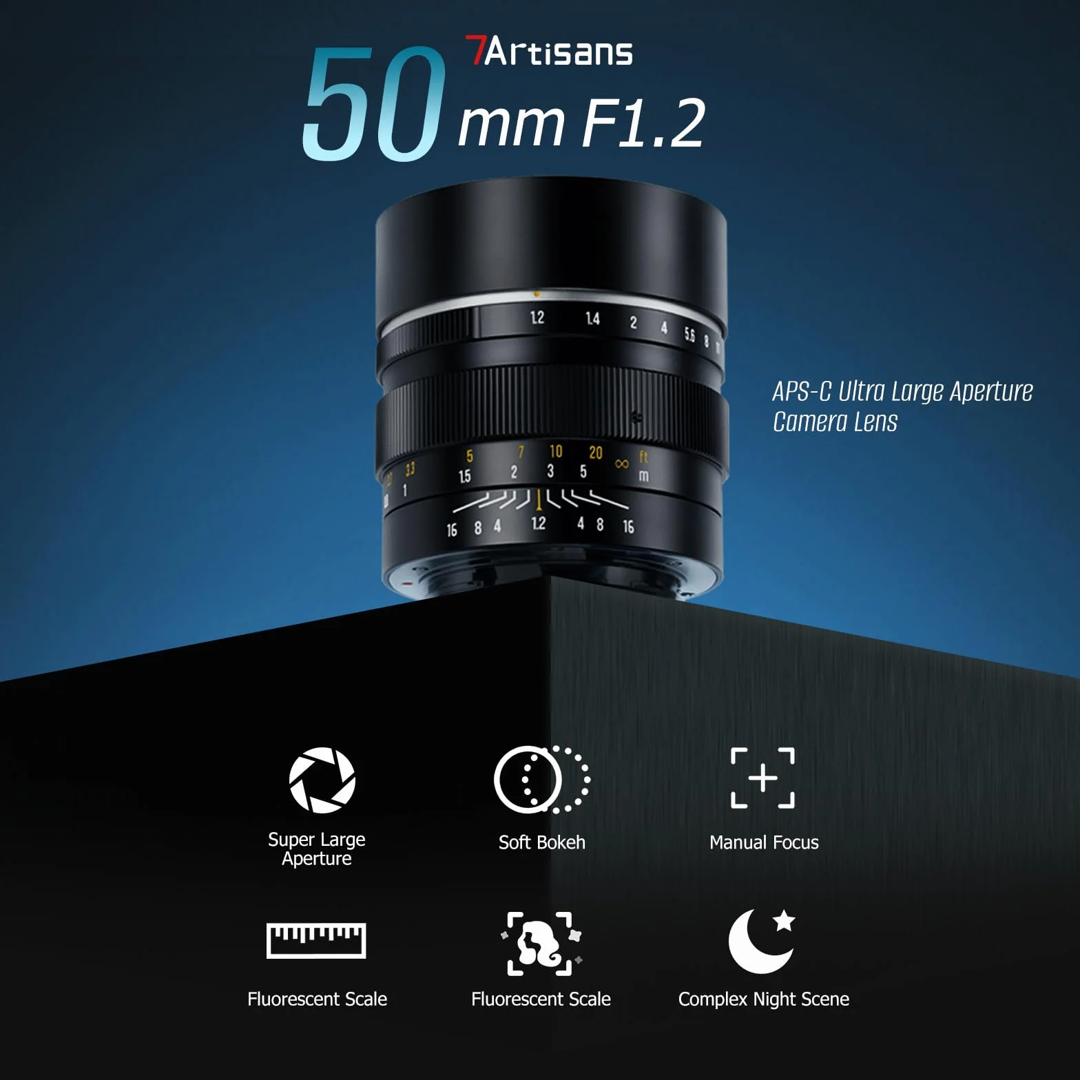 7Artisans 50mm F1.2 Objectif Sony E-Mount APS-C Manuel Focus