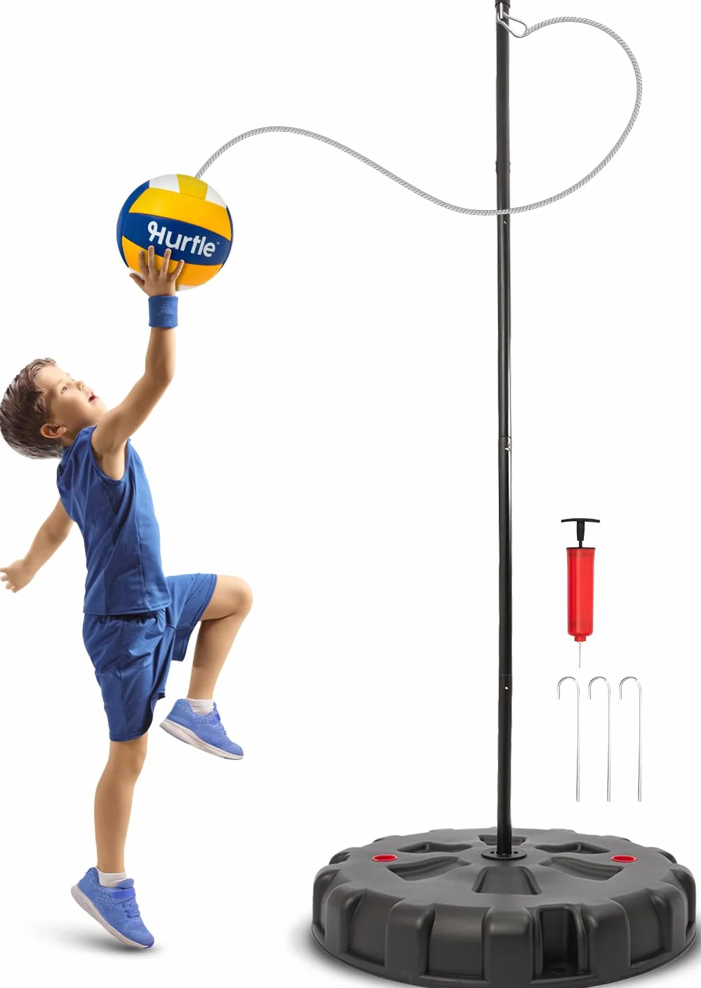 Hurtle Jeu de Tetherball Extérieur Réglable 1,2-2,7 m Set Complet Base Lestable Balle Corde Jardin Stable