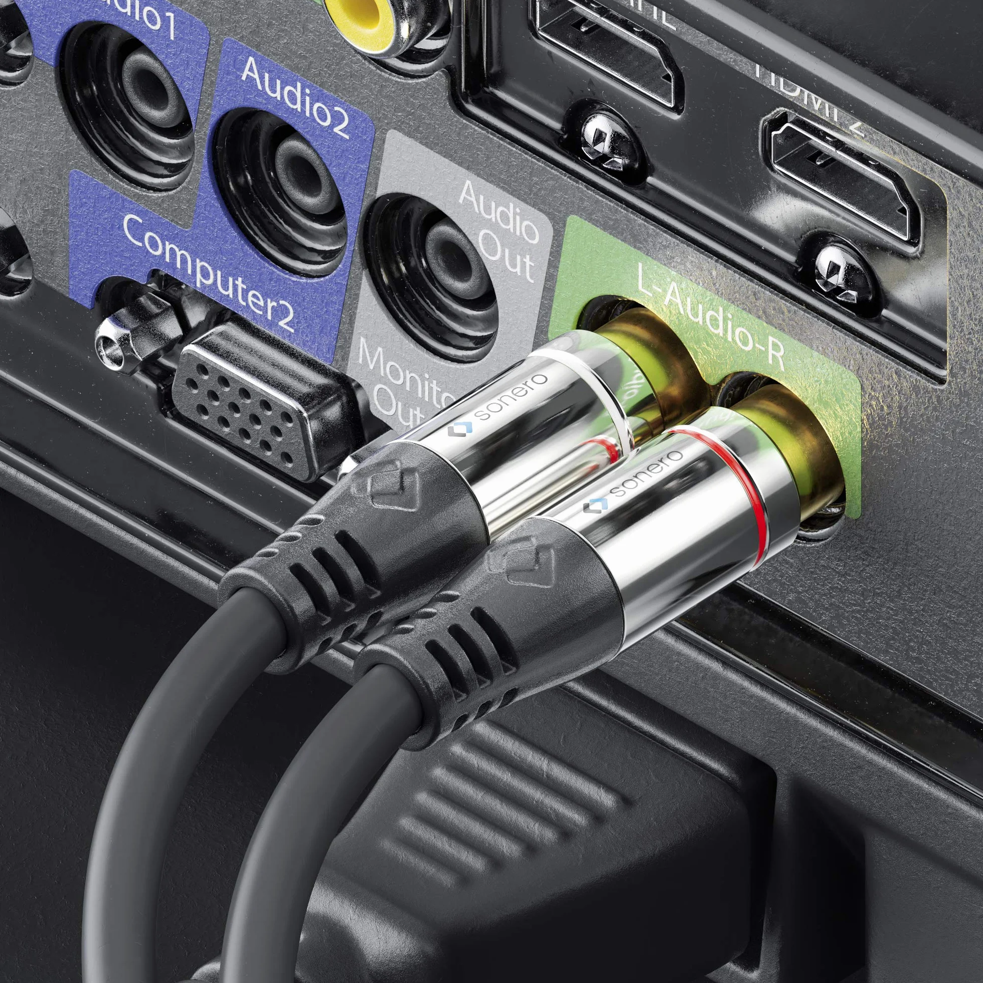 Sonero® Premium câble cinch 15,0 m, 2x câble cinch vers jack 3,5 mm, câble audio, système hi-fi, AUX, noir