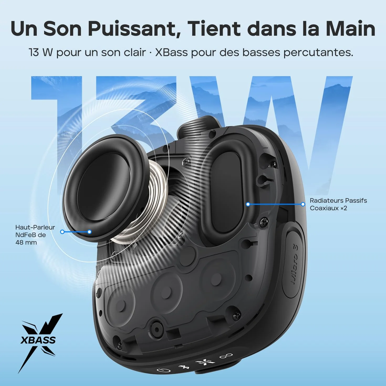 Tribit StormBox Micro 3 Enceinte Bluetooth Portable 13W XBass IP68 étanche autonomie 24h Noir
