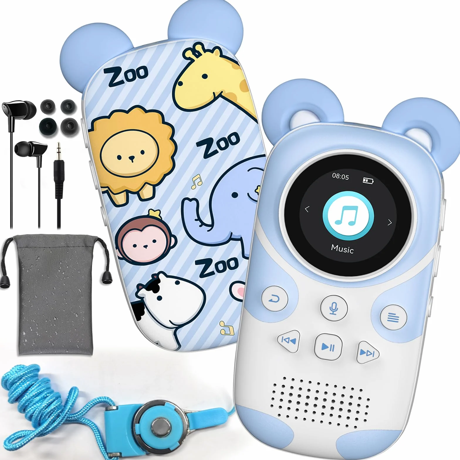 Lecteur MP3 Enfants Bluetooth 5.3 64GB avec Radio FM, Réveil, Enregistrement, Chronomètre