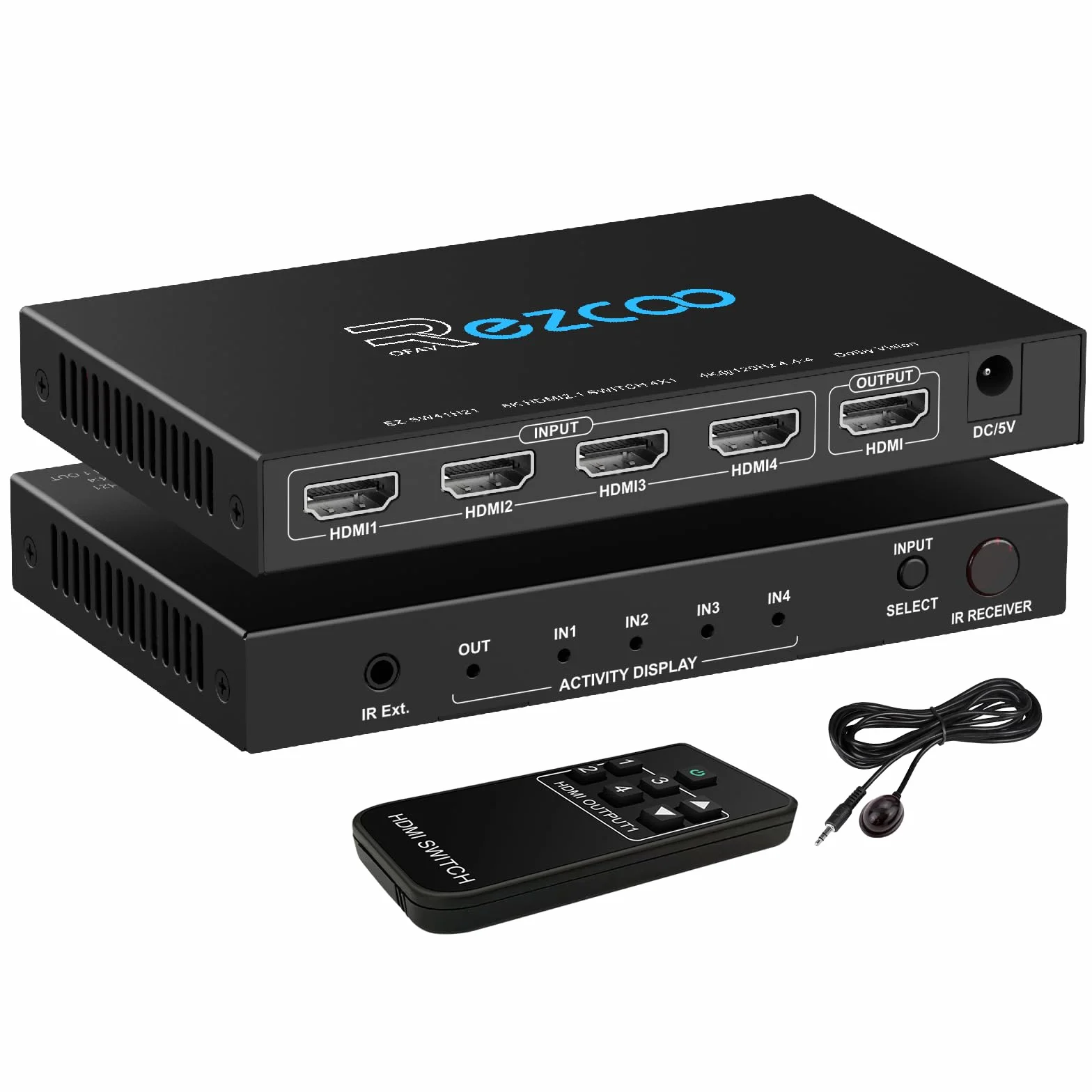 Commutateur HDMI 2.1 4K 120Hz 4x1 avec Extracteur Audio Switch HDMI 8K 4 in 1 Out avec SPDIF Optique et 3.5mm Stéréo Arc CEC HDCP2.3 3D HDR10 VRR ALLM IR Remote pour PS5 et Xbox NVIDIA AMD