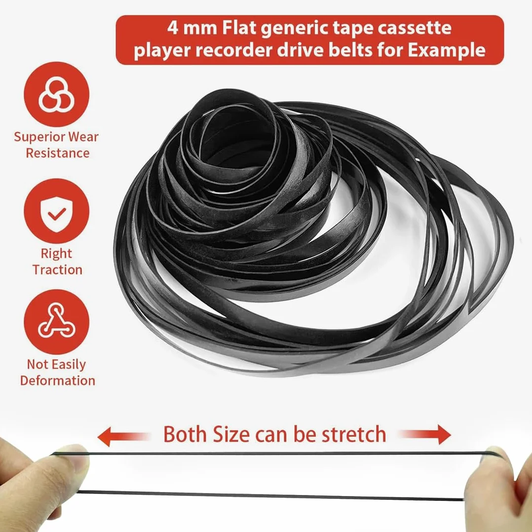 Ceinture Cassette Tape Universelle, 28 Pièces Noires pour Réparation Enregistreur Baladeur Lecteur DVD CD-ROM