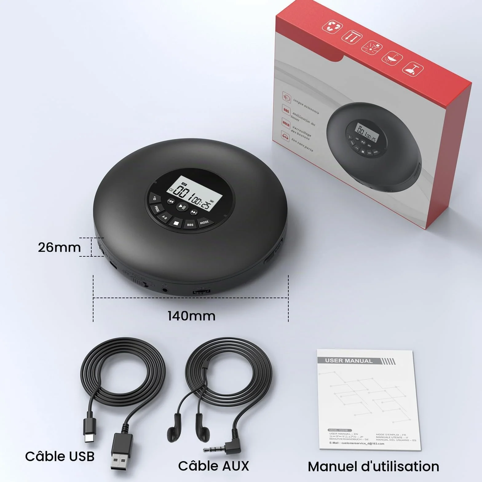 Lecteur CD Portable Arafuna avec Protection Anti-Saut, Casque Inclus