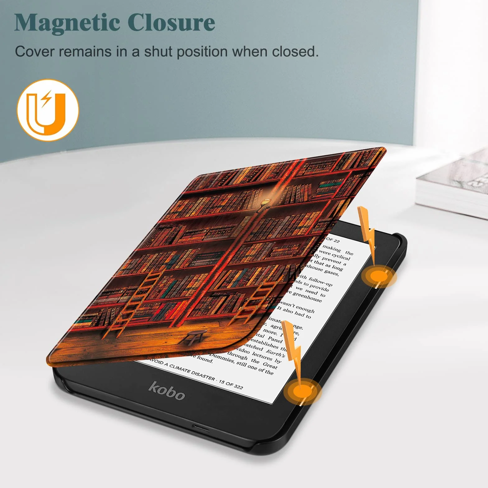 FINTIE Étui Compatible avec 6” Kobo Clara Colour/BW 2024 et Kobo Clara 2E 2022 - Housse Fine et Légère Coque Fermeture Magnétique, Bibliothèque