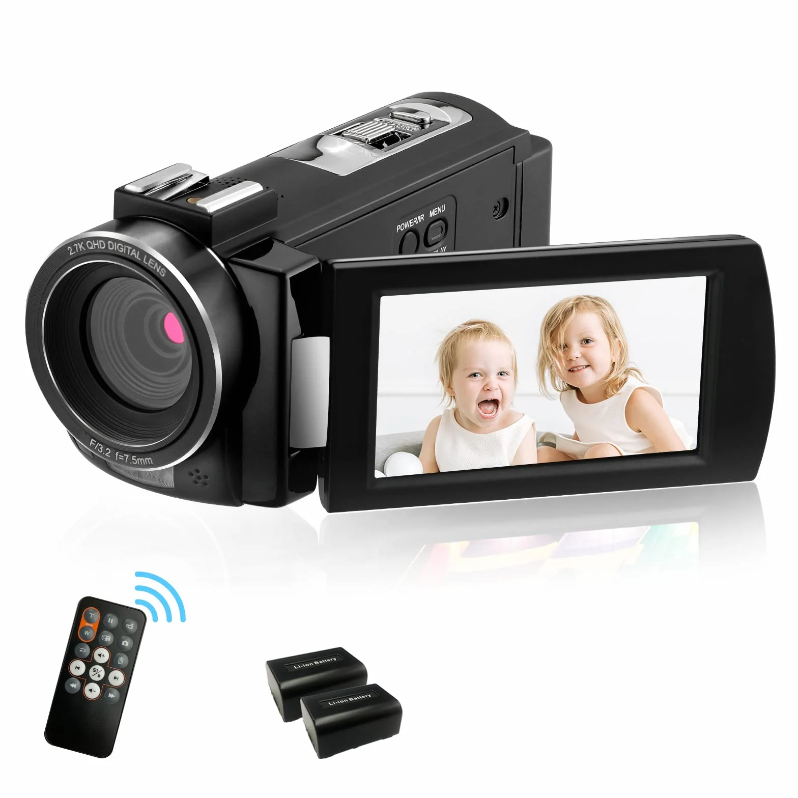 ORDRO AE7 2.7K Caméscope IR Vision Nocturne Appareil Photo Numérique 3.0 TFT Écran Tactile Zoom Numérique 16X pour Youtube Vlog avec Télécommande et 2 Piles