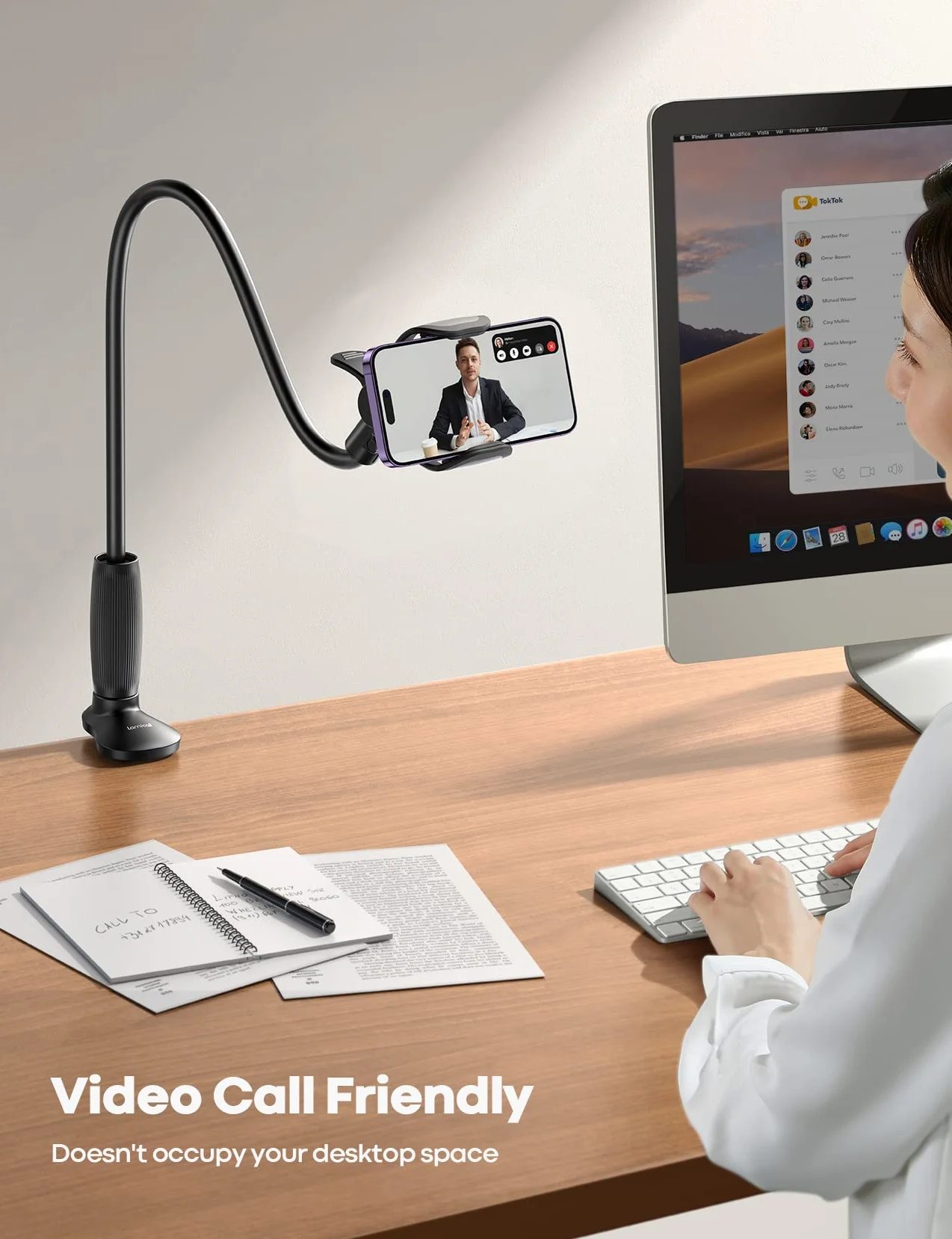 Lamicall Support Téléphone avec Col de Cygne, [80mm Base Clip] Rotation à 360°, avec Bras Flexible, Support Téléphone Lit pour iPhone 17/16/15/14/13/12/11 Series, Samsung, Autres Smartphones 4-7”