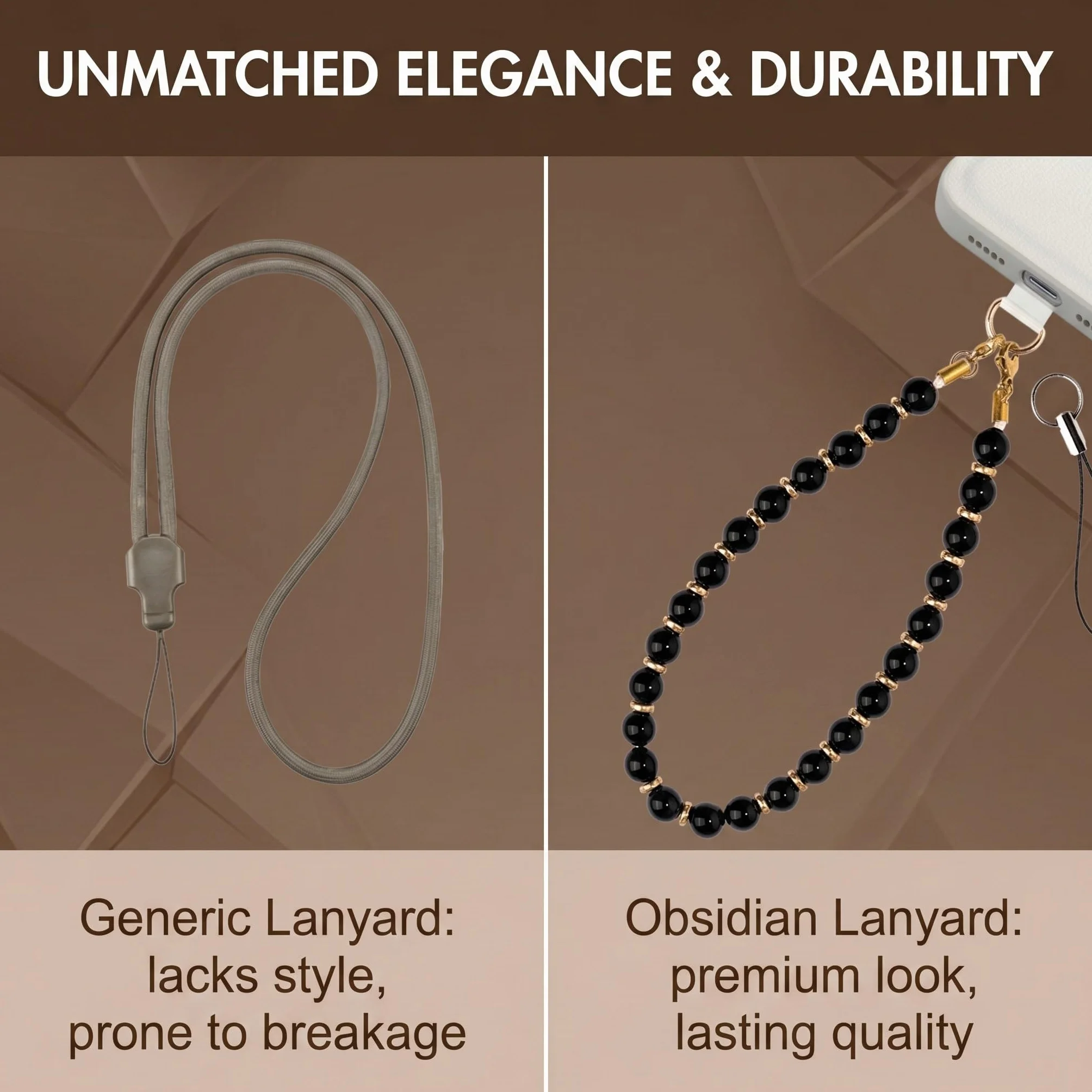 Bijoux de Téléphone en Obsidienne Noire, Dragonne Téléphone Portable Anti-Perte, Bracelet Téléphone de Perles Élégant, Charme de Téléphone Universel pour Smartphone et Accessoires