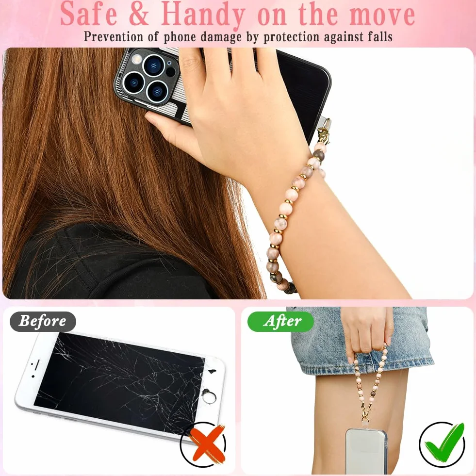 OFFCUP Dragonne Téléphone Portable Anti-Perte Bohème avec Perles Cristal Naturel