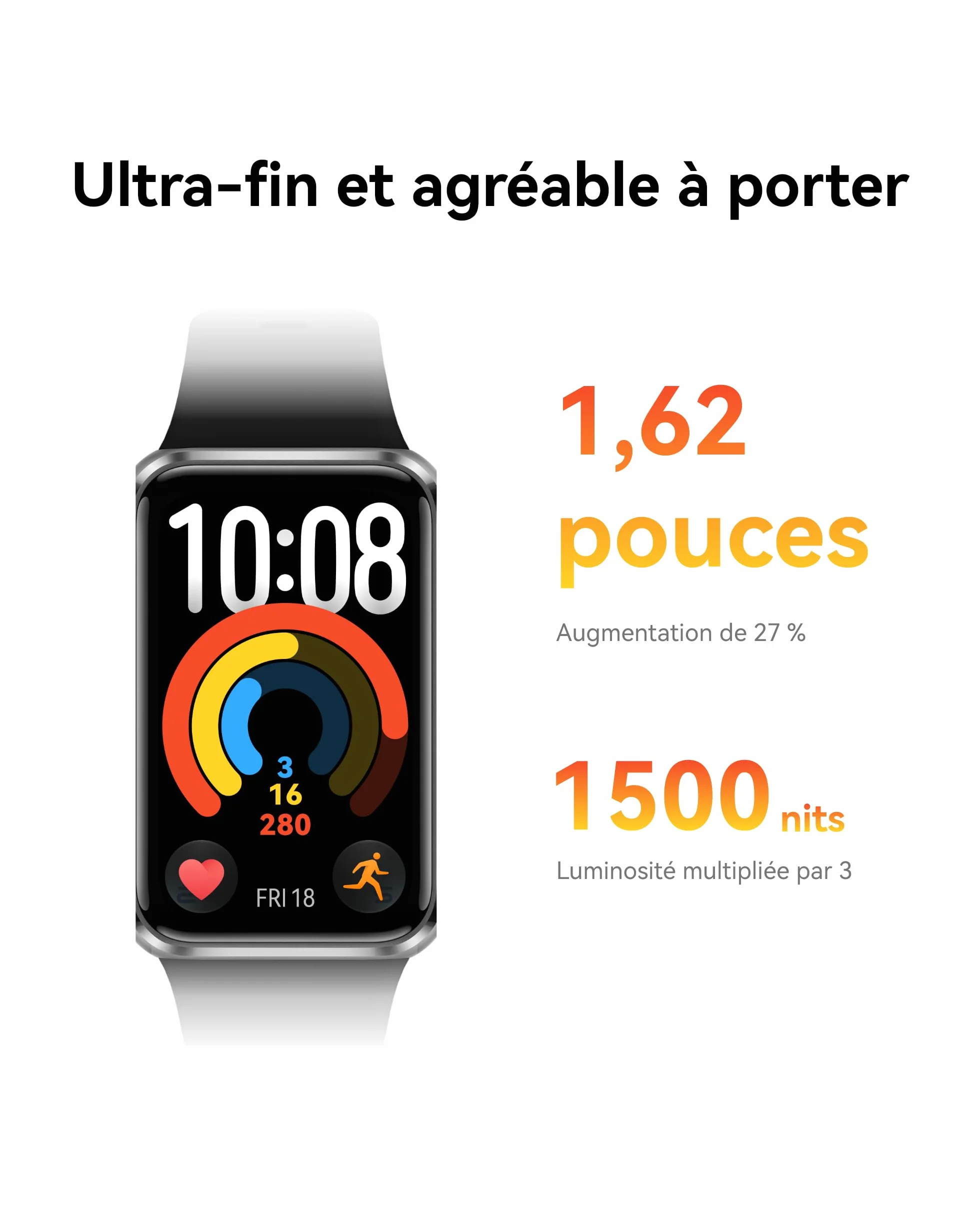 HUAWEI Band 11 Montre Connectée Tracker d'Activité Écran AMOLED 1,62 Pouces Bracelet Intelligent Autonomie 14 Jours Noir