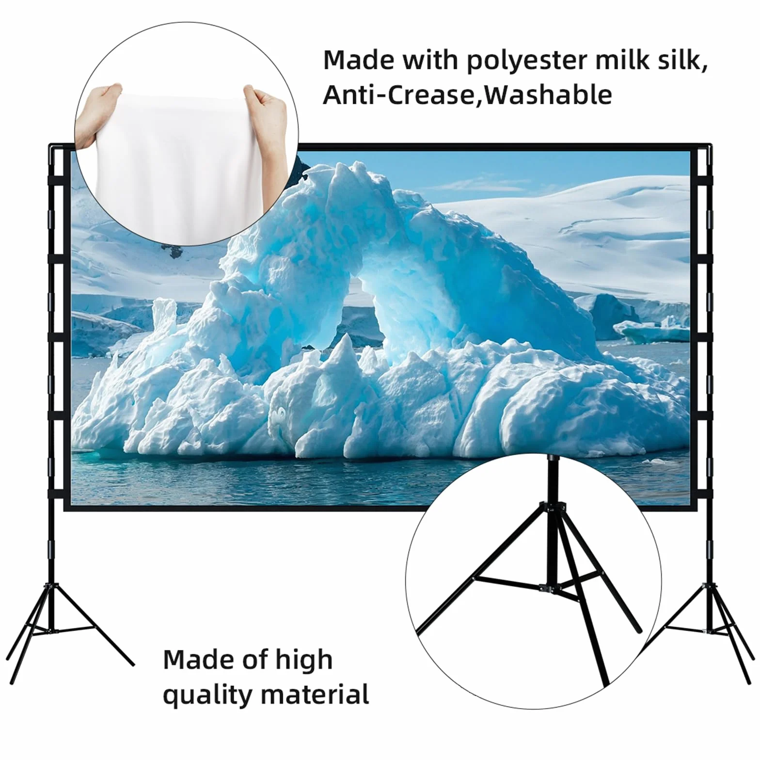 Towond Écran de Projection 100 Pouces 16:9 HD avec Support, Écran de Cinéma Extérieur Portatif