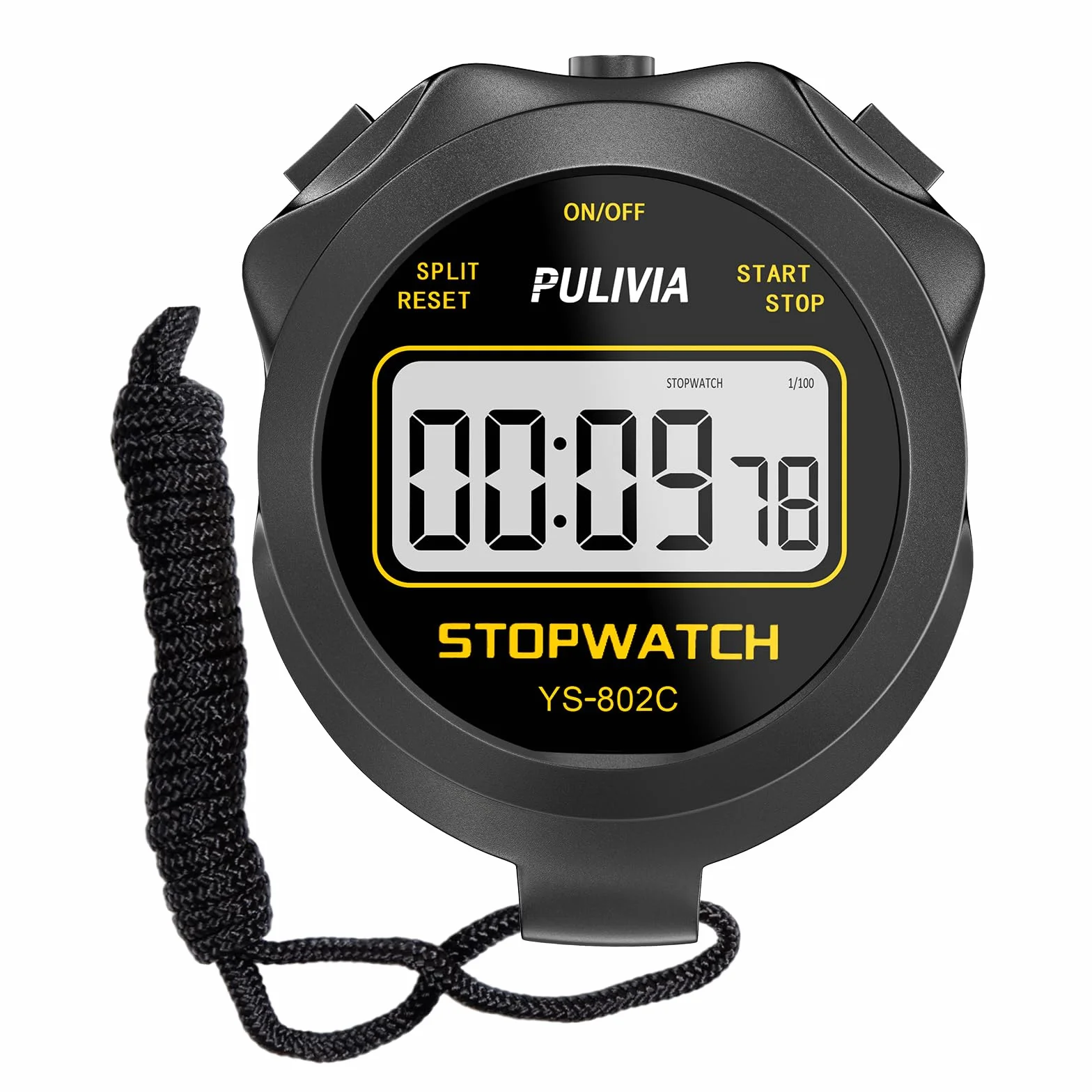 Chronometre Sport Numerique Noir avec Bouton Marche/Arret et Fonction Silencieux