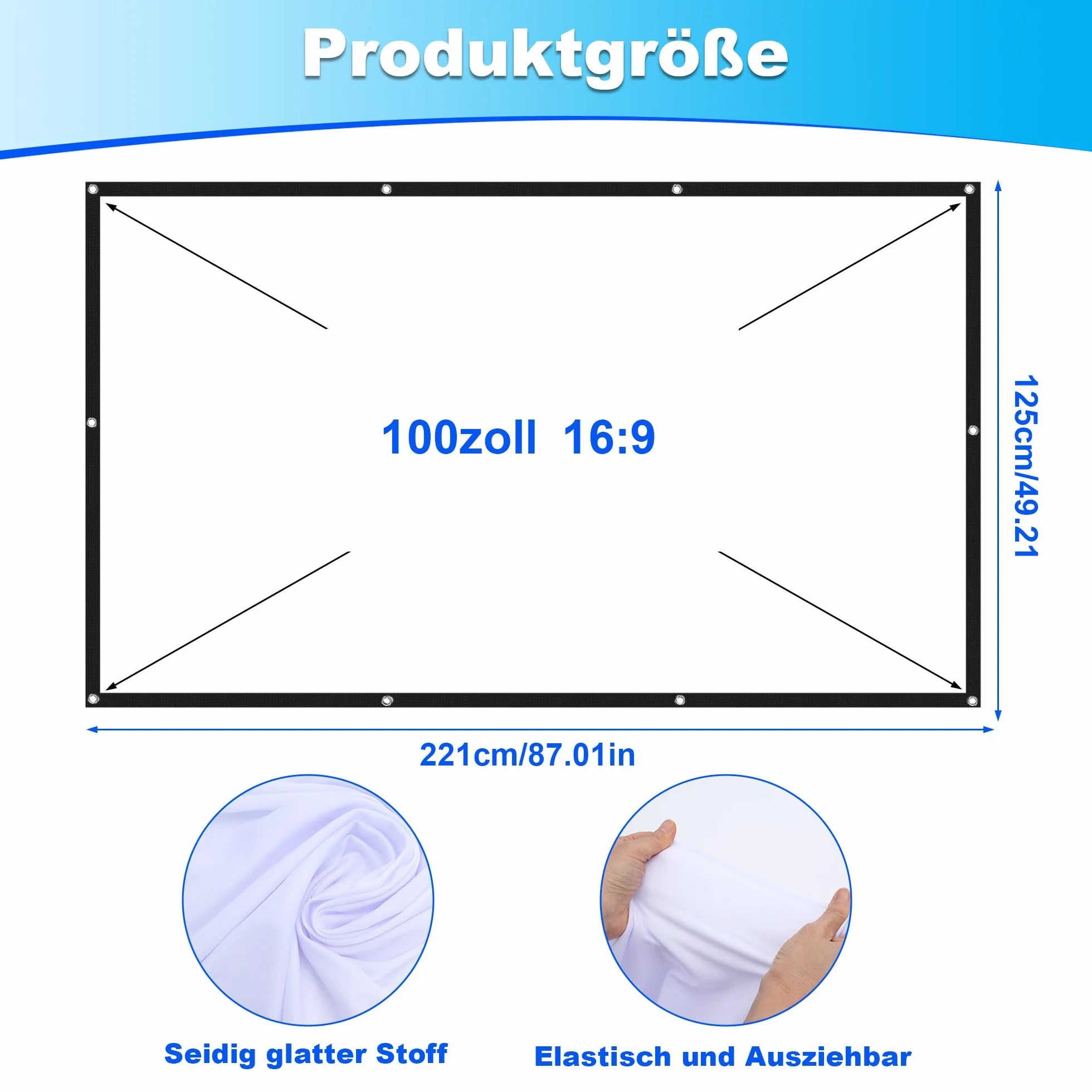 Écran de Projection 100 Pouces 16:9 4K Full HD Pliable Anti-Plis pour Cinéma Maison