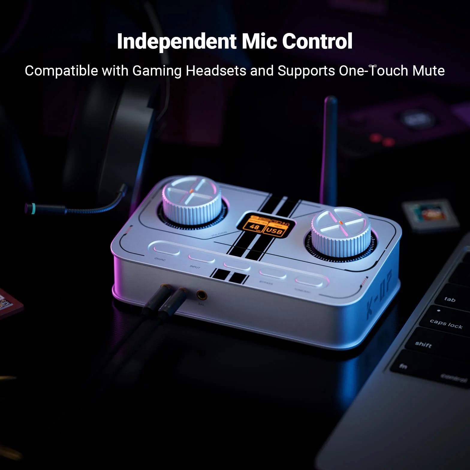 K7 DAC Ampli Casque, Jusqu'à PCM 384 kHz/32 bits, USB C/Bluetooth aptX HD LL/Optique/Coaxial/Entrée Micro, Sortie Symétrique 4,4 mm/3,5 mm/RCA pour PC PS5 Espace de Travail Gaming-Argenté