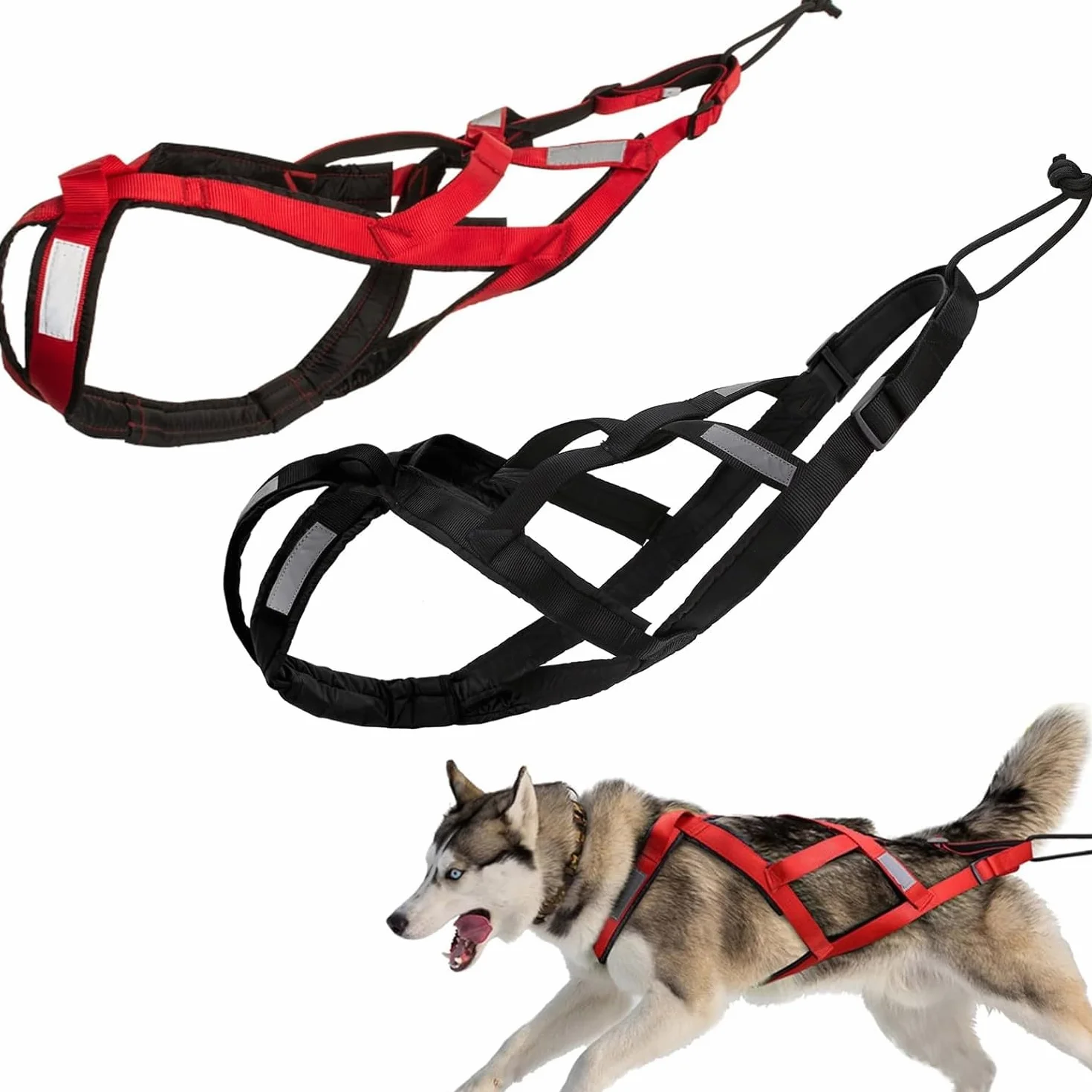 Harnais pour traîneau de chien X Back Mushing, cani-VTT, canicross, noir et rouge, taille M-XL (L)