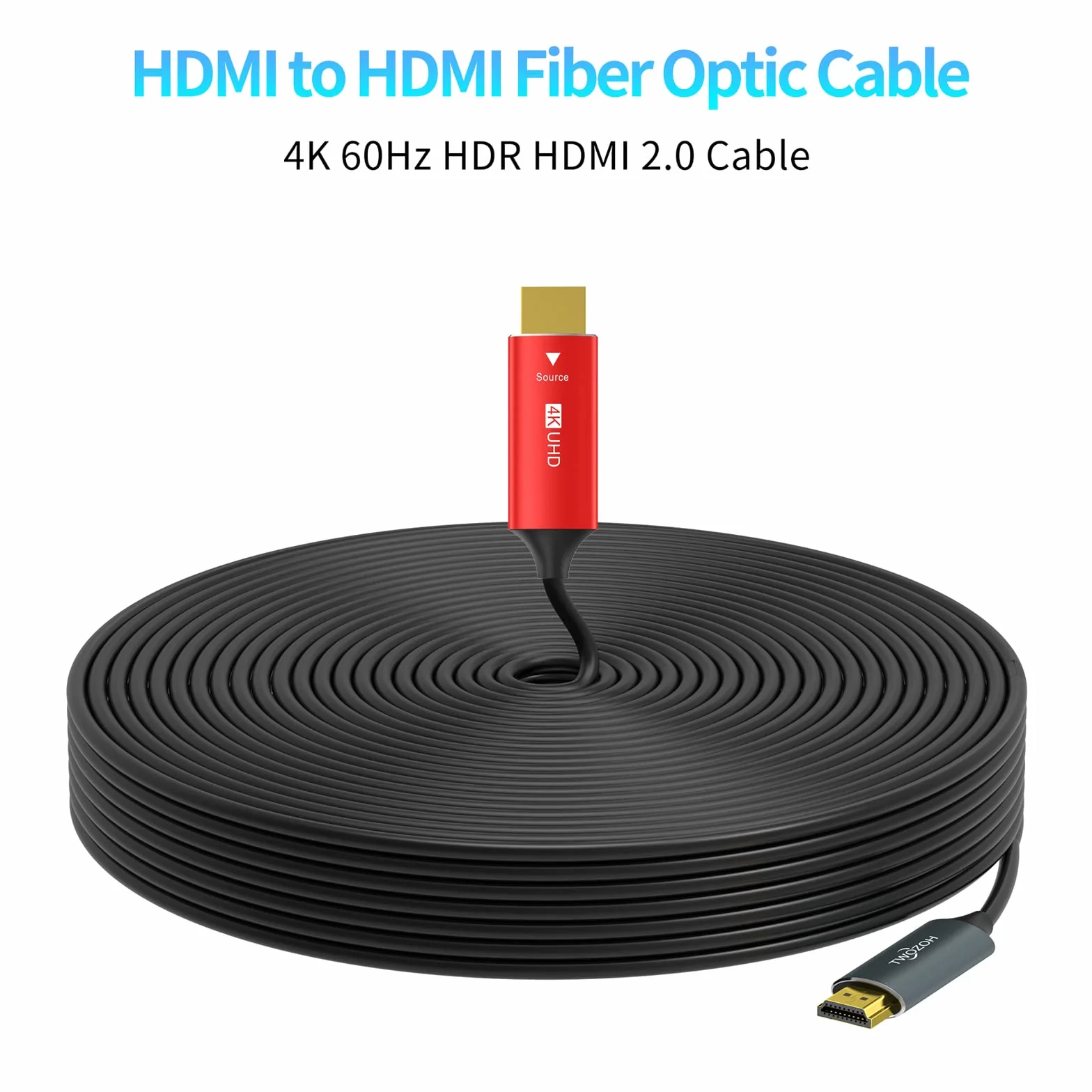 Twozoh Câble Fibre Optique HDMI 20M, Câble HDMI Fibre Optical 4K Supporte 3D/4K@60Hz /18Gbps