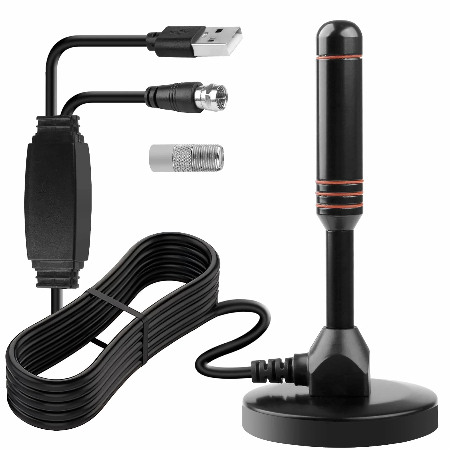 Antenne TV Intérieure Puissante TNT HD, Antenne TV Intérieur avec Amplificateur de Signal à Gain Élevé Base Magnétique Puissante Réception Longue Portée à 360° pour Signal Chaînes Locales