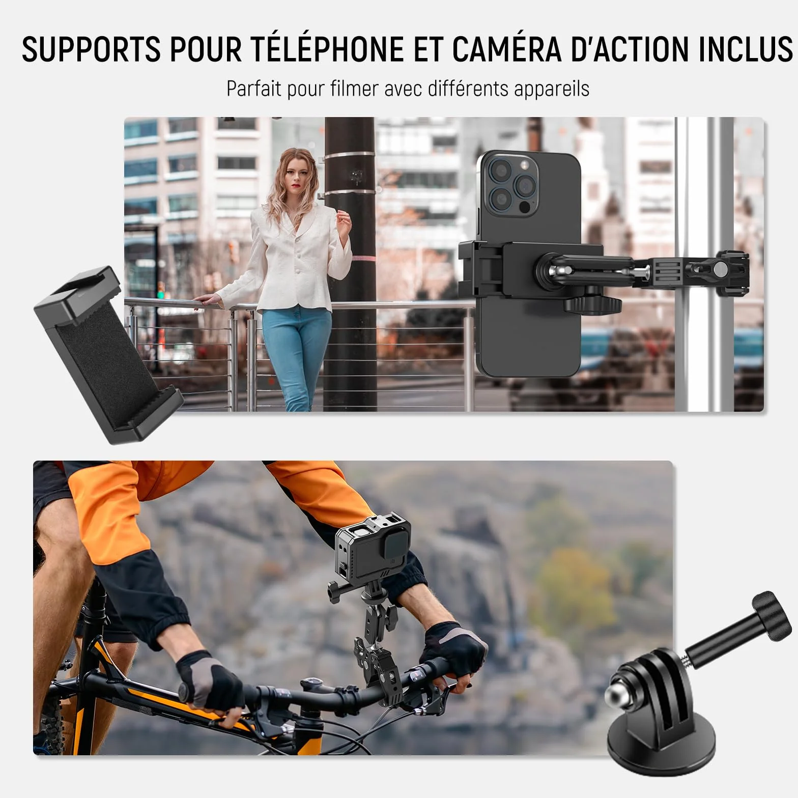 NEEWER Super Pince avec Bras Magique à Double tête sphérique de 7,6cm Griffe Froide Filetage 6,35mm Adaptateur Montage téléphone/action cam pour trépied Bureau Compatible avec SmallRig GoPro DJI, ST83