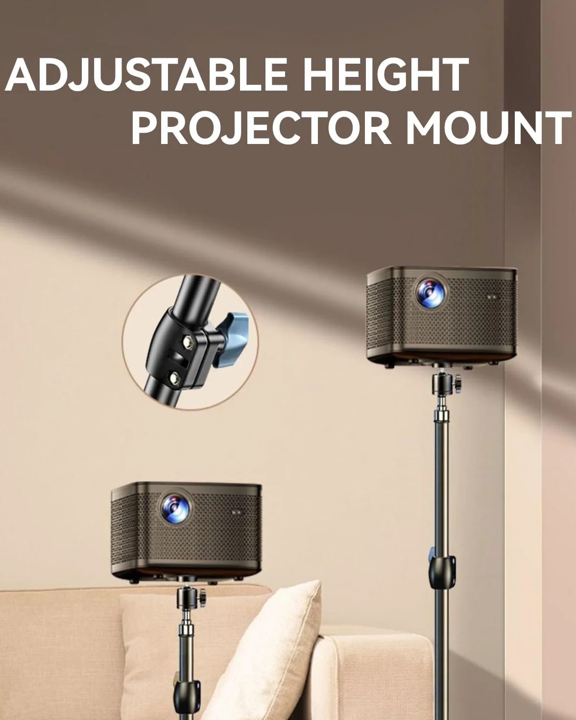 Support pour Projecteur avec Trépied 32-60cm, Rotule Pivotante 360°, Filetage 1/4", Noir