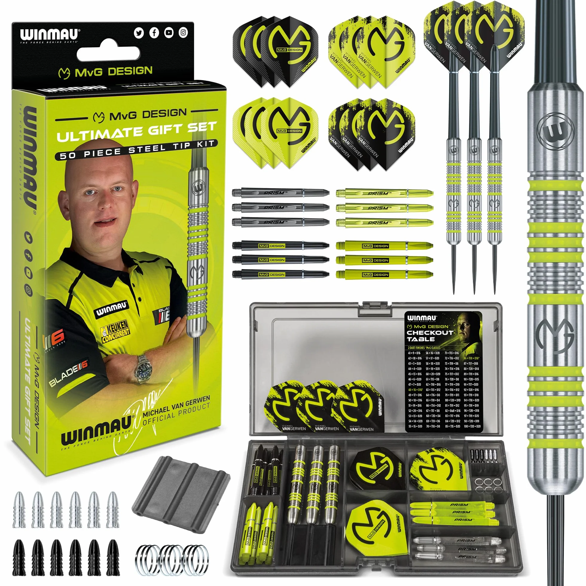 WINMAU Michael van Gerwen MvG Coffret 50 fléchettes avec tiges et ailettes