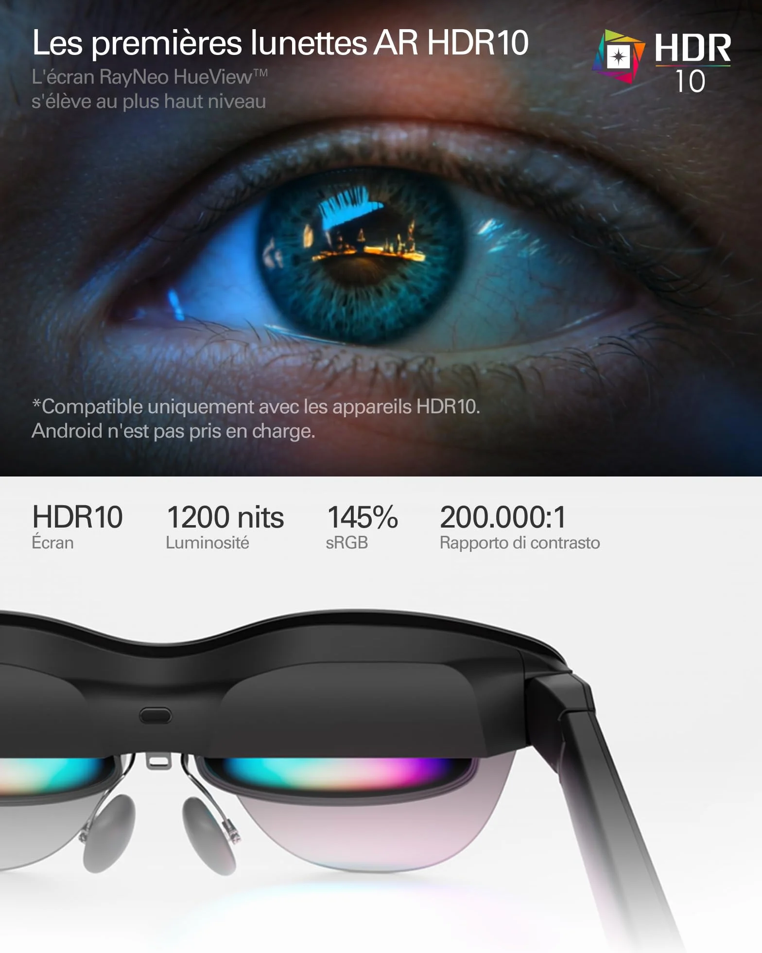 RayNeo Air 4 Pro Lunettes AR/XR, Écran HDR10, Puce Vision 4000, Cinéma Virtuel 201 Pouces, Audio par Bang & Olufsen, Lunettes 3D Films & Jeux pour iPhone 17,16,15/Android/Switch 2/Mac/Steam Deck/PS4/5