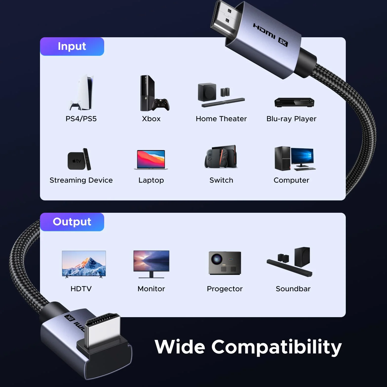 UGREEN 8K Câble HDMI 2.1 Coudé 90° 10K 8K 60Hz 4K 240Hz Haute Vitesse 48Gbps Cordon HDMI Aluminium Dynamic HDR Dolby Atmos HDCP Tressé en Nylon Compatible avec PS5 4 Xbox MacBook Pro Blu Ray HDTV (2M)