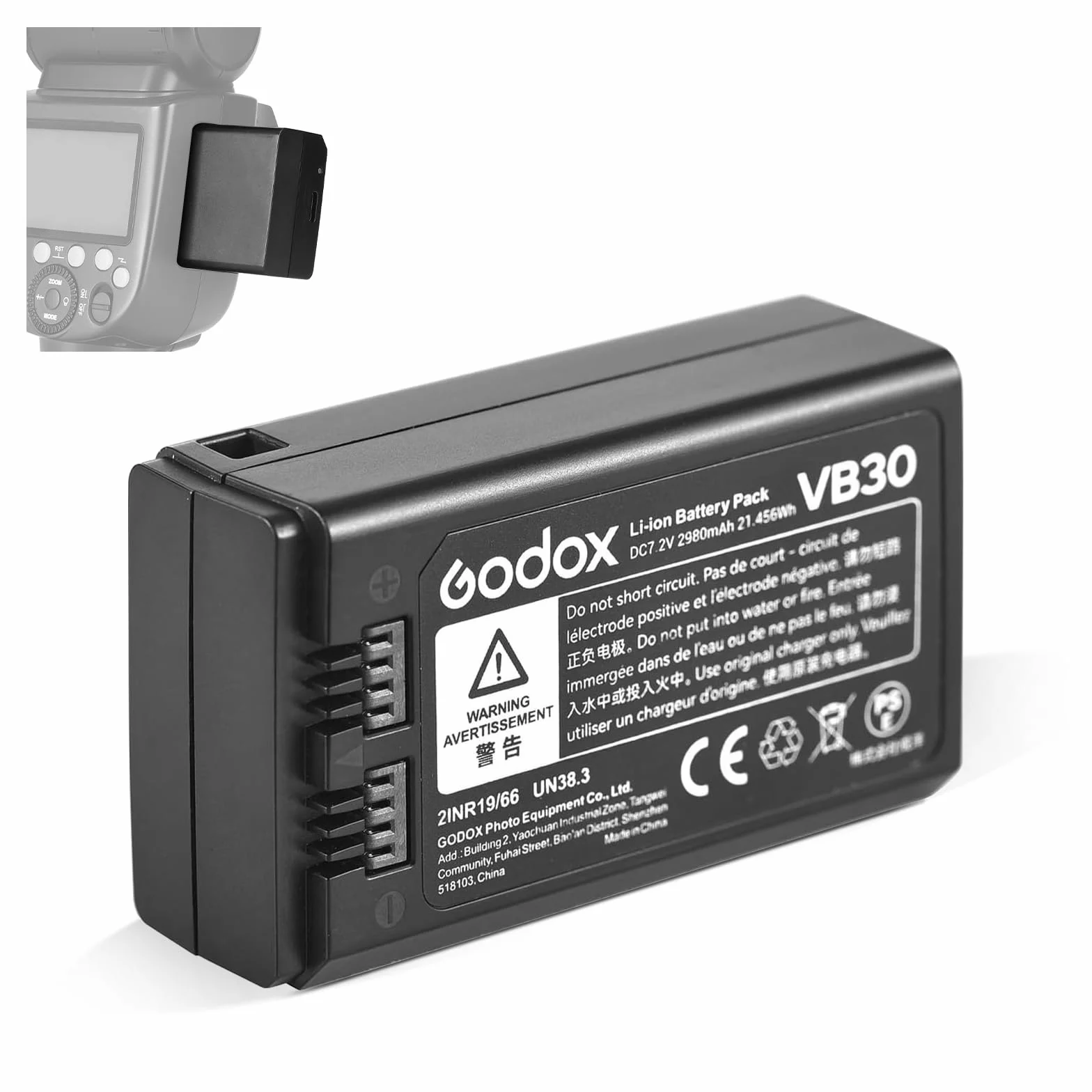 Godox VB30 Batterie Battery 7,2V/2980mAh pour Flash Rond Godox V1PRO C,V1PRO N,V1PRO S,V1PRO F,V1PRO O,et Flash V1,V860III,V850III ((2024) VB30)
