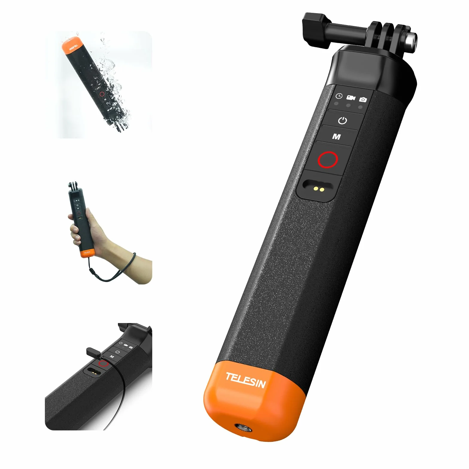 TELESIN Selfie Stick Flottant Poignée étanche avec télécommande Bluetooth pour GoPro Hero 13 Balck, Hero 12 11 10 9 8 Black caméras d'action