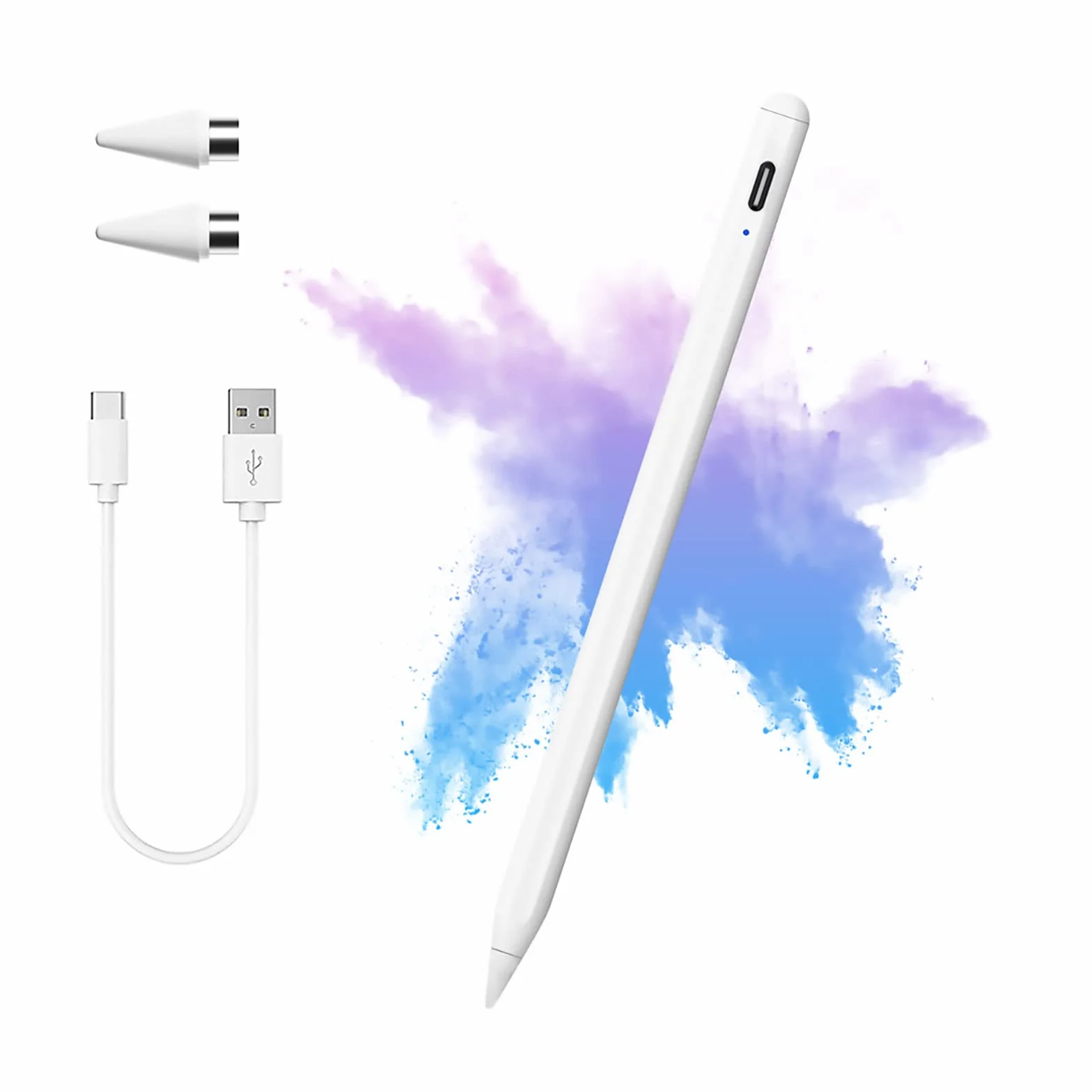 Stylet Tablette Tactile Capacitif Universel avec 2 Embouts de Rechange pour Android iOS Smartphone (Blanc)