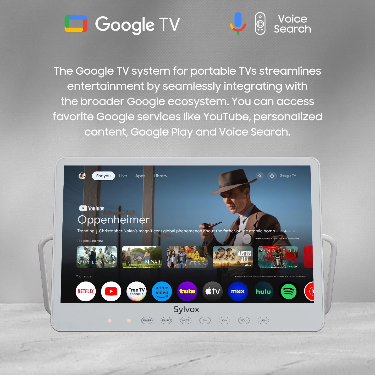 SYLVOX 15,6 Pouces Téléviseur Portable, Smart Google TV IP66 Étanche | Mini TV 1080P FHD Girevole 360°avec Poignée | DVB-C/T/T2/S2 | USB/HDMI -10000mAh (4-6 Heures) pour Camping, Chambre, Cuisine