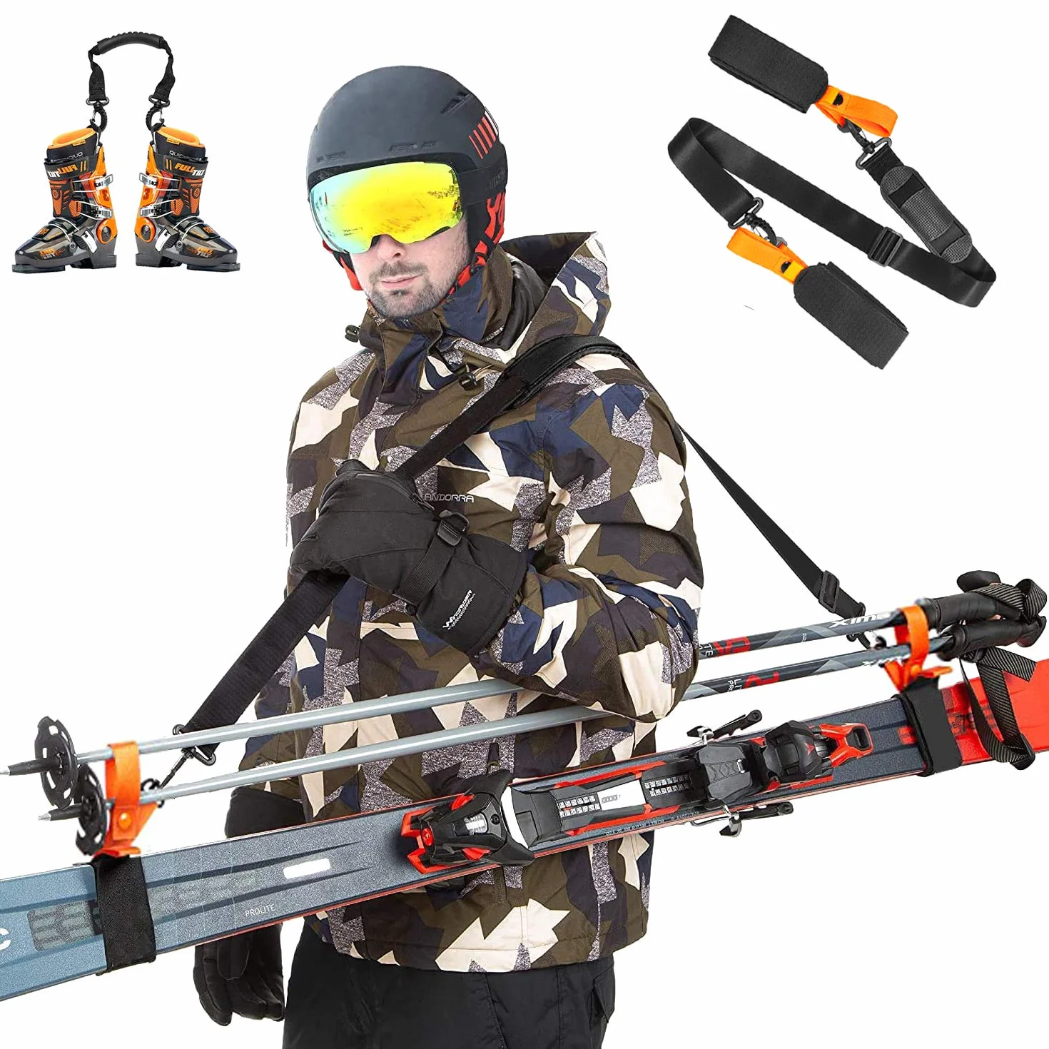 Sangles de Ski pour Transport de Skis, Bandoulière Réglable avec Support Rembourré