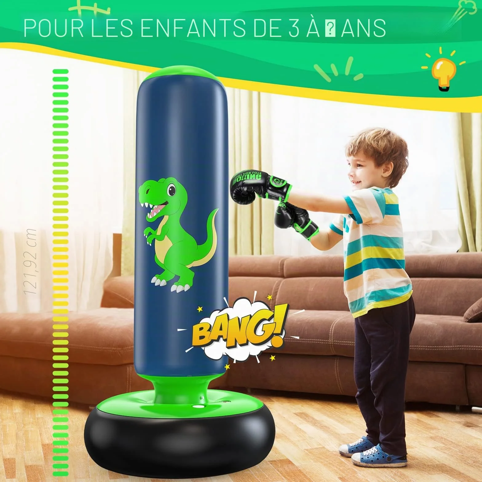 Sac de Boxe pour Enfants QPAU, Sac Boxe Gonflable Pied 3-8 Ans, Cadeaux Enfants, Set Debout Karaté Taekwondo