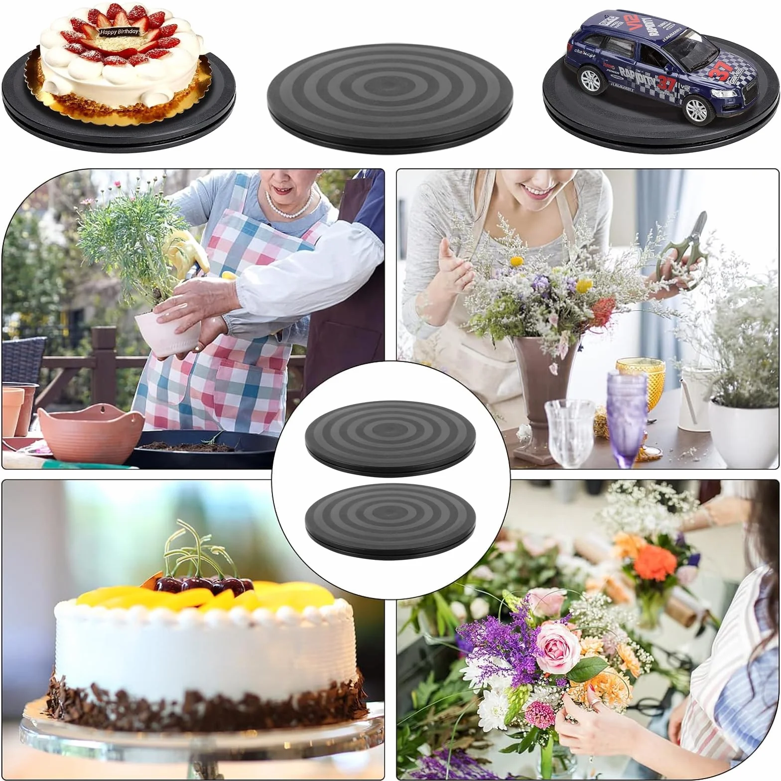 2 PCS Plateau Tournant Universel de 20 cm, Rotatif à 360°,Capacité de Charge du Plateau tournant TV 20KG, pour Les Plantes en Pot, Les Haut-Parleurs, Les Ordinateurs Portables, Les Moniteurs, Les T