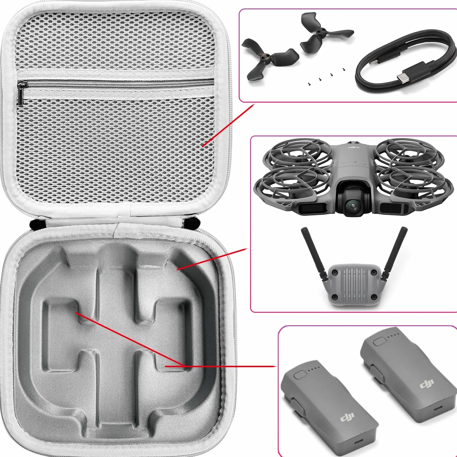 Drone Étui Case pour DJI Neo 2, Sac Bag Sacoche de Transport Boîte de Voyage Étui de Protection Sac de Rangement Accessoires pour DJI Neo 2 avec Antenne Émetteur-récepteur