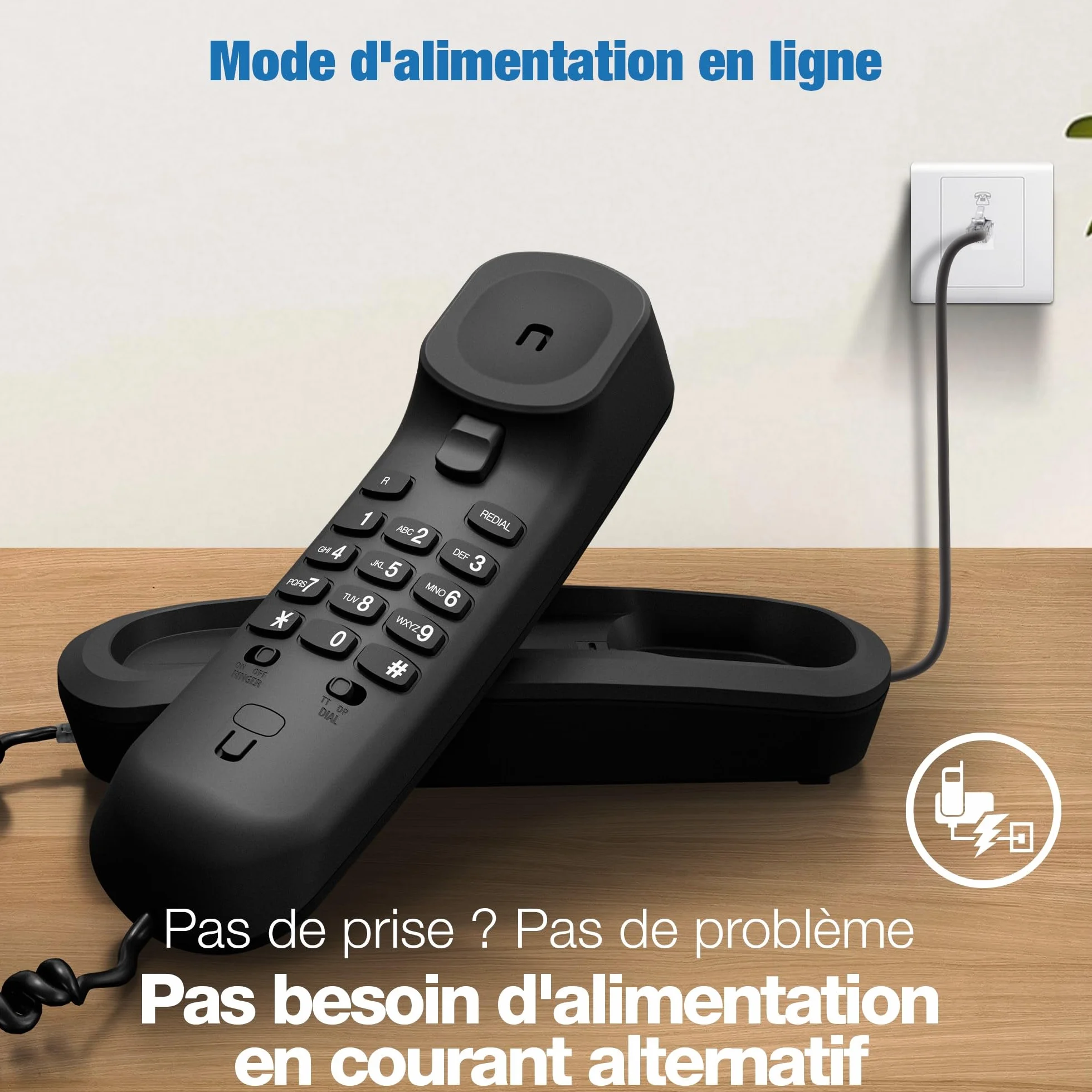 VTech CD1100-B Téléphone filaire avec contrôle du volume et recomposition du dernier numéro