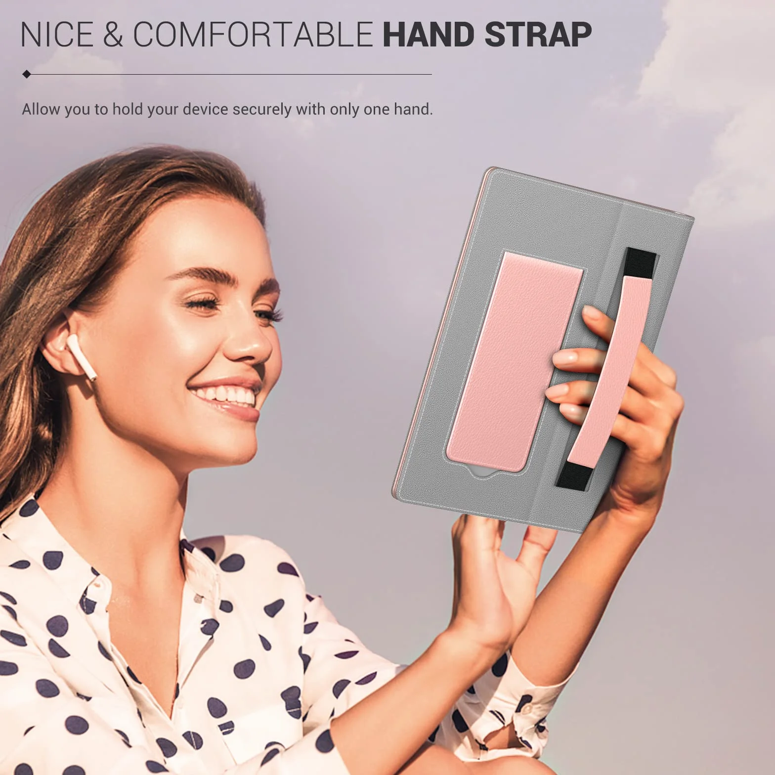 MoKo Étui Universel pour 6" 6.8" 7" Kindle eReaders Fire Tablette - Kindle/Kobo/Voyaga/Lenovo/Sony E-Book E-Reader Tablette, Coque en PU avec Support Réglable et Dragonne, Rosé