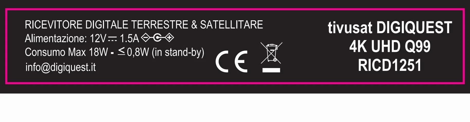 DIGIQUEST Décodeur tivùsat Combo 4K Q99 Satellite Terrestre HbbTV HEVC Main 10 Enregistrement Télécommande Smartcard Merlin