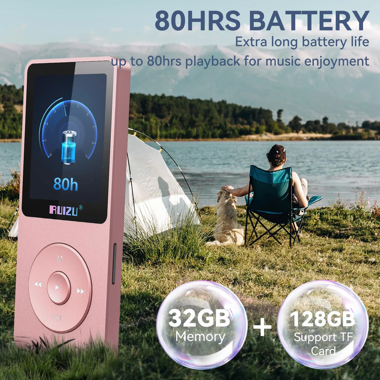 Lecteur MP3 32 Go Bluetooth 5.3 écran 1,8" autonomie 80 h