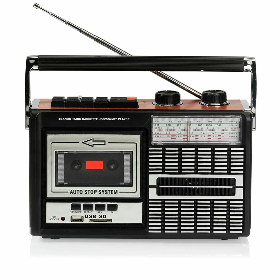 Ricatech PR85 – Lecteur de cassettes et enregistreur des années 80, Radio AM/FM/SW, USB, Port de carte SD, Microphone intégré, Arrêt automatique, Poids léger, haut-parleurs intégrés de 8 watts