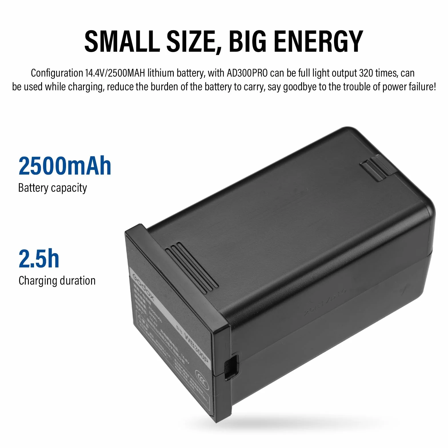 Godox WB300P Batterie pour Flash AD300PRO Battery WB300P 14,4 V/2600 mAh pour Flash Godox AD300PRO AD300PRO II